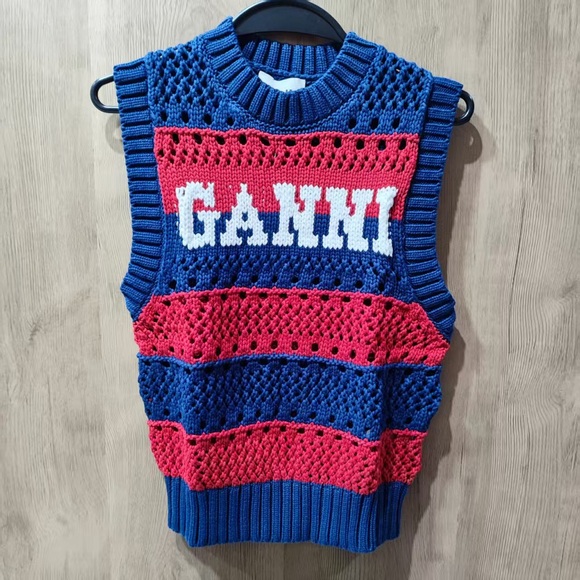 Ganni Sweaters - Ganni Red and Blue Knit Vest